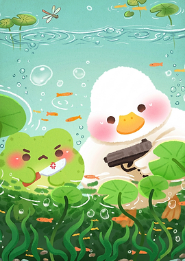 Cute Frog and Duck with Weapons