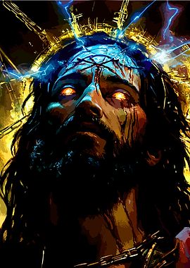 Dark Jesus with Glowing Eyes