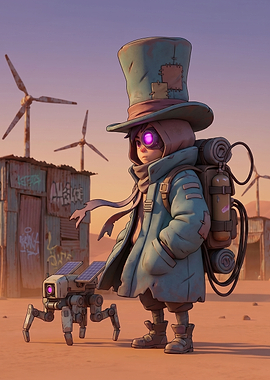 Post-apocalyptic child with robot companion