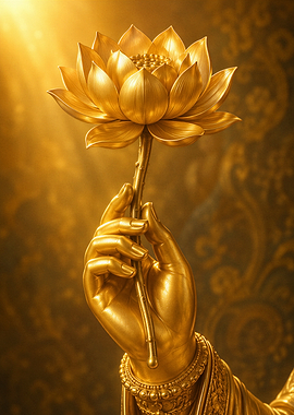 Golden Hand Holding Lotus Flower