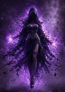 Mysterious Sorceress Casting Purple Magic