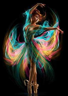 Ballerina in Flowing Colorful Fabric
