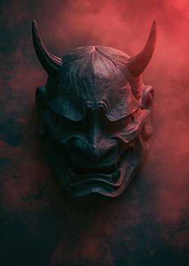 Demonic Oni Mask with Red Smoke