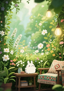 Cute Bunny in a Floral Garden