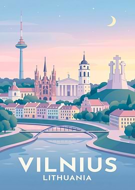 Vilnius Cityscape with River and Landmarks