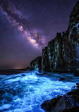 Bioluminescent Waves Under the Milky Way