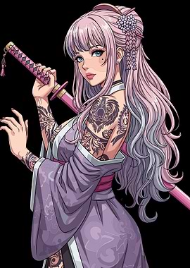 Tattooed Anime Woman with Katana