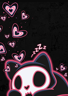 Cute Skull Cat with Hearts