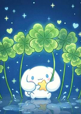 Cinnamoroll with Star Under Four-Leaf Clovers
