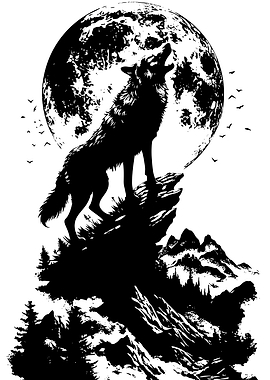 Wolf howling at the moon