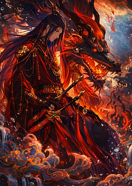 Man with Dragon and Swords