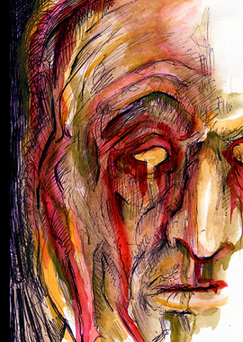 Disturbing Portrait of a Bloody Face