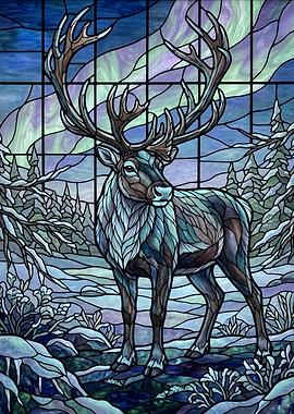 Stained Glass Reindeer in Aurora