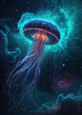 Luminescent Nebula Jellyfish — Neon Cosmic Sea Creature Digital Art
