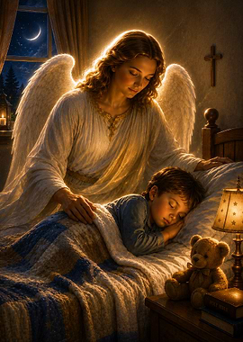 Angel watching over sleeping child