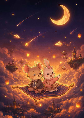 Cute Animals Flying on Magic Carpet