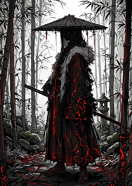 Mysterious Samurai in Bamboo Forest