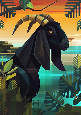 Black Goat in Tropical Jungle