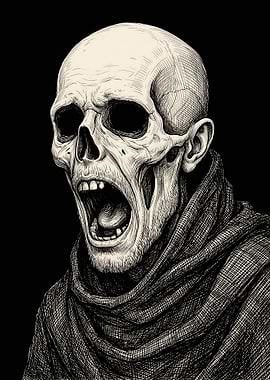 Screaming Skull with Scarf