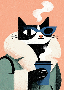 Stylish Cat with Coffee