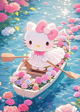 Hello Kitty in a Flower Boat