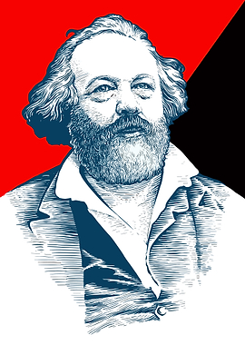 Karl Marx Portrait with Anarchist Flag