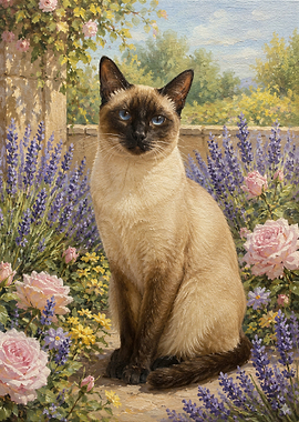 Siamese Cat in a Garden lavendel