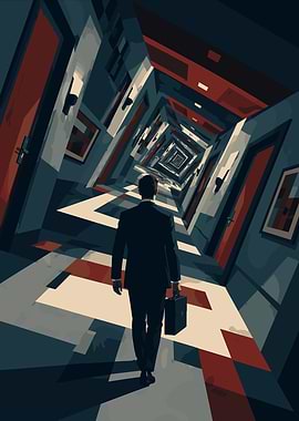 Man in Suit in Infinite Hallway