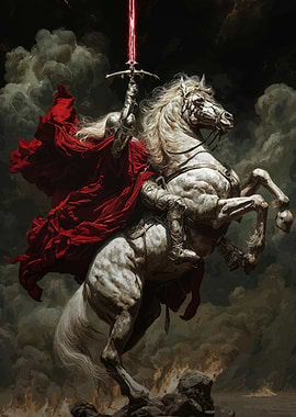 Knight on White Horse with Red Cape