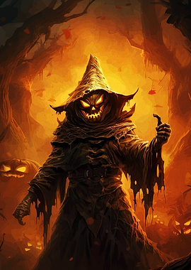Scary Pumpkin Headed Figure in Forest