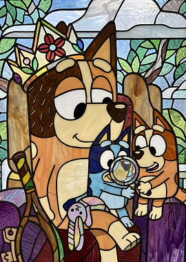 Bluey Family Stained Glass Art