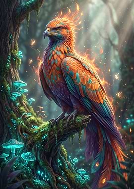 Fiery Phoenix in Enchanted Forest