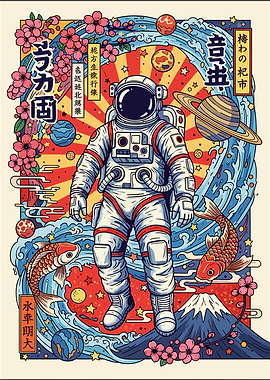 Astronaut in Japanese Space Scene