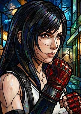 Final Fantasy VII Tifa Lockhart Stained Glass Art