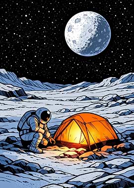 Astronaut camping on the moon