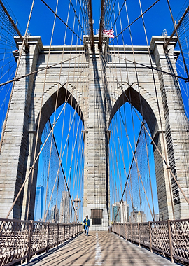 Brooklyn Bridge with a lone walker