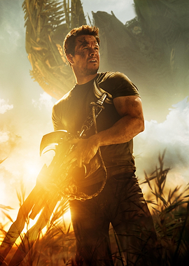 Mark Wahlberg with a futuristic weapon