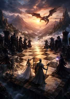 Fantasy Chess Battle with Dragon