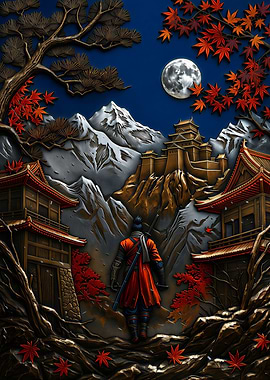 Samurai Warrior in Japanese Landscape