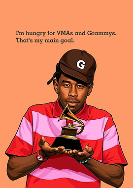 Tyler, The Creator holding a Grammy