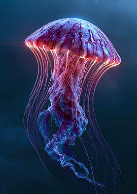 Bioluminescent Jellyfish in Deep Ocean