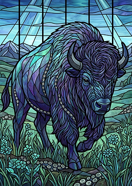 Stained Glass Bison in Nature