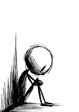 Sad stick figure sitting alone