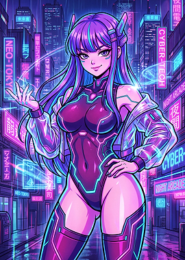 Cyberpunk Anime Girl in Neon City