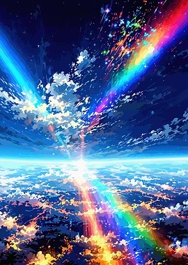 Vibrant Sky with Rainbows and Clouds