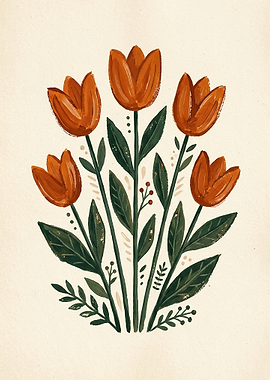 Orange Tulips Floral Illustration