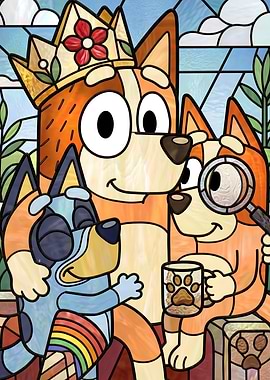 Bluey Family Stained Glass Art