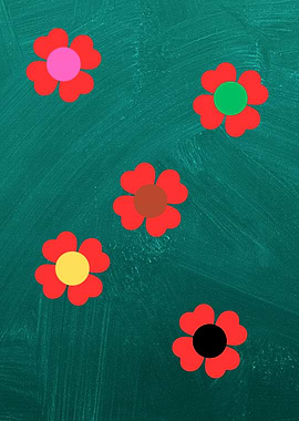 Colorful Flowers on Teal Background