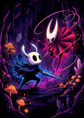 Hollow Knight and Hornet in Cave