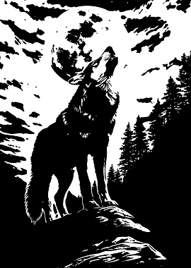 Wolf howling at the moon